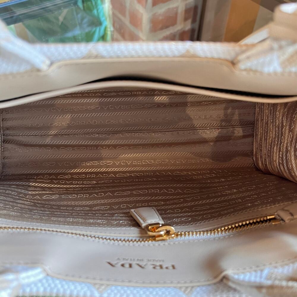 PRADA Symbole Shopper Small Beige Jacquard Tote - Picture 6 of 9